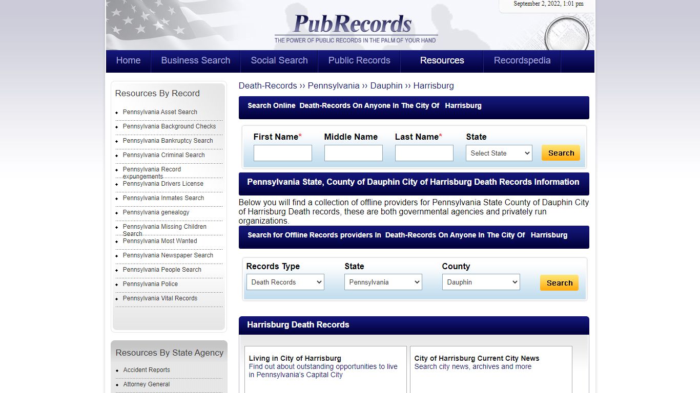 Harrisburg, Dauphin County, Pennsylvania Death Records