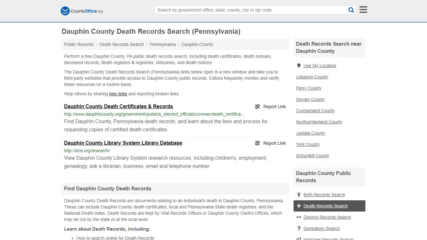 Death Records Search - Dauphin County, PA (Death Certificates & Indexes)